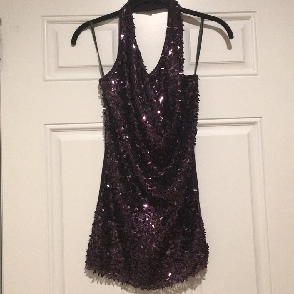 APART Purple Sequin Halter Top